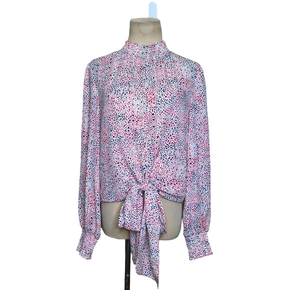 Rachel Zoe confetti print mock neck front tie blouse size XS - Picture 8 of 11